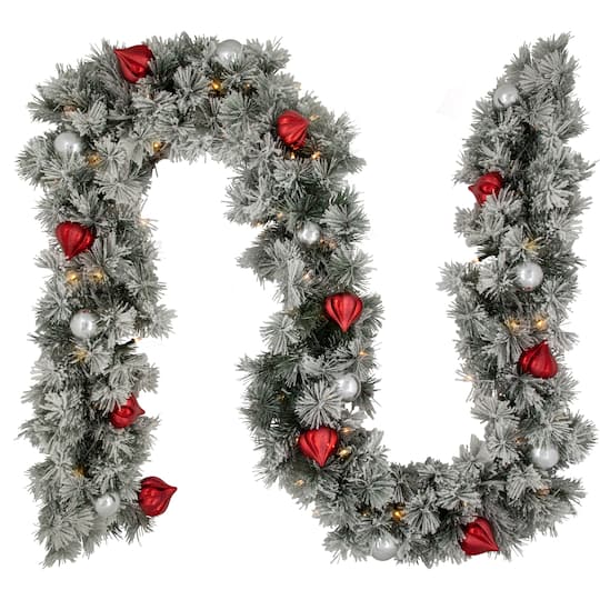 9ft. Pre-Lit Snowy Bristle Pine Artificial Christmas Garland